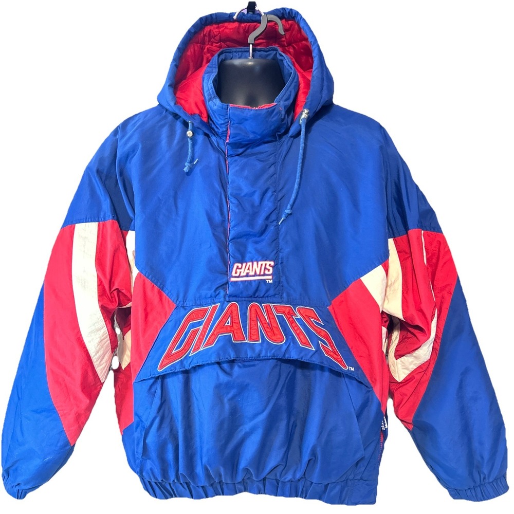 STARTER 90's GIANTS Pullover Hooded Jacket Quilted Large NFL Pro Line Football